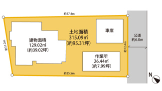 土地価格3980万円、土地面積315.09m2 南東側公道6.0m