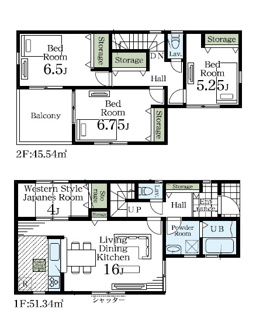 3080万円、4LDK、土地面積100.00m2、建物面積96.88m2 LDKは広々とした16帖です。各居室には収納スペースが備わっています。