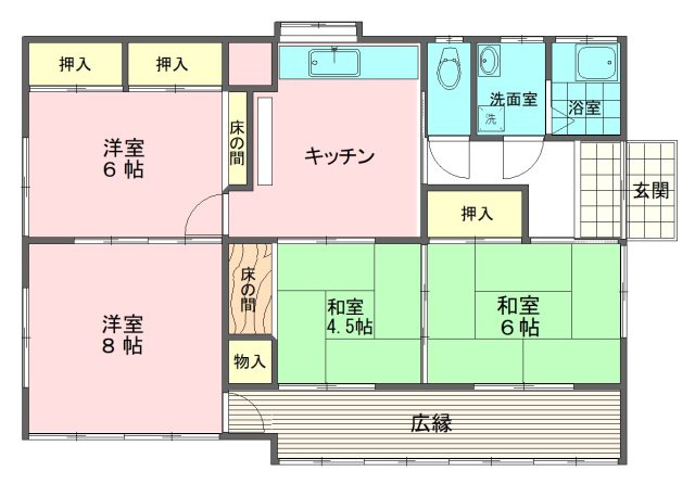つくばみらい市山王新田【間取り】平屋で和室の続き間があり広く開放的にお住いになれます