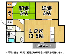 西浜田町アパート【区画図】2LDKのお部屋となっています。お問い合わせください。