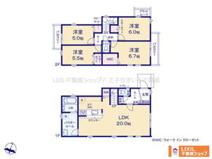 八王子市小比企町1429-2 新築【仲介手数料無料】【間取り】全棟リビングのある1階に水回りを集約した家事導線がスムーズな間取りです。