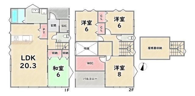 西京区川島三重町【間取り】《4号地》価格：9480万円　土地面積：149.06平米　延床面積：120.43平米（1F：65.83平米　2F:54.65平米）