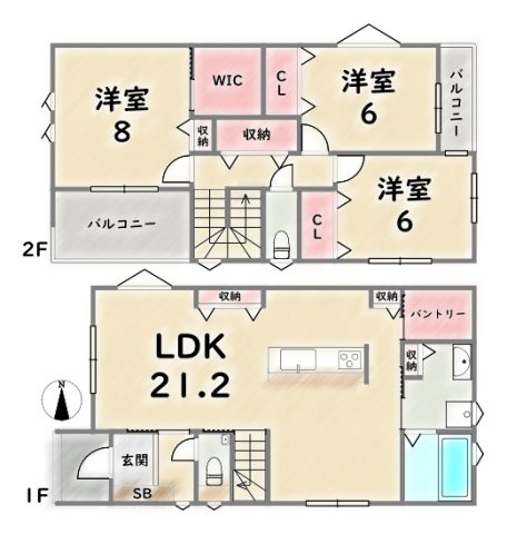 西京区川島三重町【間取り】《5号地》価格：6580万円　土地面積：131.37平米　延床面積：104.33平米（1F：53.82平米　2F:50.51平米）