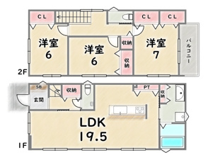 西京区川島三重町【間取り】《6号地》価格：7980万円　土地面積：158.80平米　延床面積：97.70平米（1F：49.68平米　2F:48.02平米）