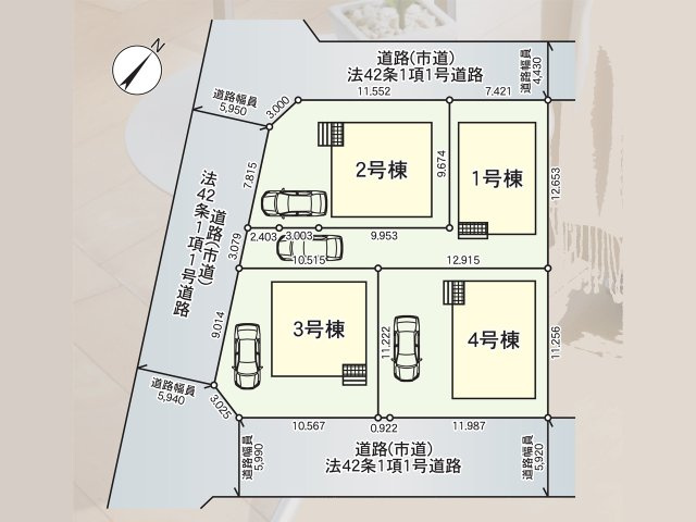 北九州市八幡西区貴船台　第1【区画図】全4区画図の販売です。3号棟をご参照ください。駐車スペースは1台可能！