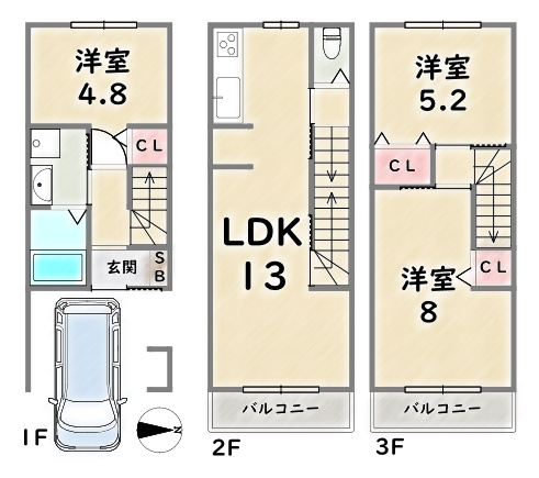 下京区西七条比輪田町【間取り】Aプラン：価格3280万円、外構費用50万円＋建築確認申請費用100万円＋水道負担金50万円別途要（税込）