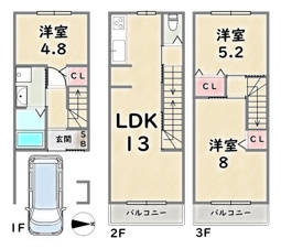 下京区西七条比輪田町【間取り】Aプラン：価格3280万円、外構費用50万円＋建築確認申請費用100万円＋水道負担金50万円別途要（税込）