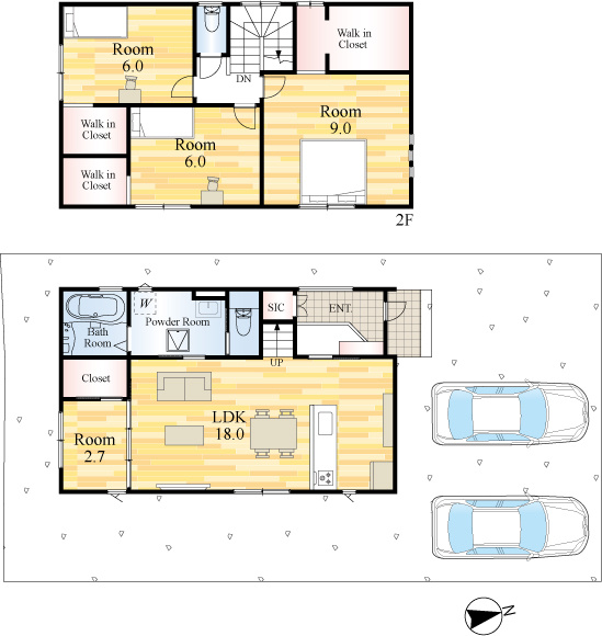 SUNCOURT　若松区浜町3丁目【間取り】18帖リビングでゆったりとくつろぎませんか？！全室フローリングはお掃除楽々物件です彡