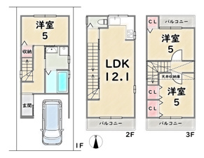 右京区西京極畑田町【間取り】現状2LDKですが3LDKへ変更の場合：3280万円