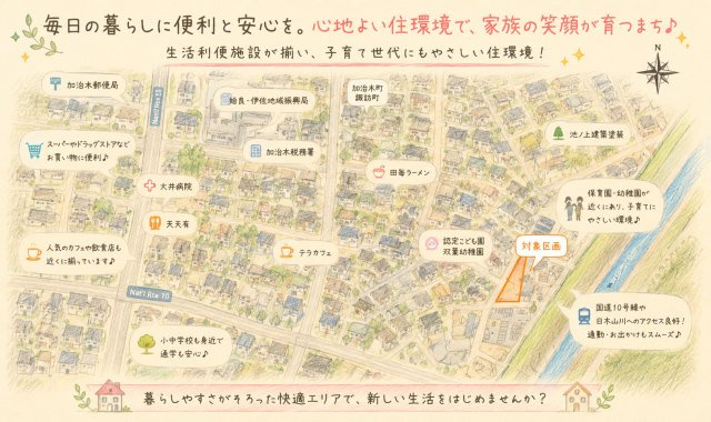 姶良市 加治木町反土 第13(加治木駅) 平屋建 4LDK（２号棟）【地図】航空図を基に作成した俯瞰図です。※現況と異なる場合は現況を優先いたします。