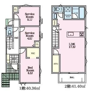 各部屋がゆったり配置されており日常の動線に配慮された間取りです。2階のLDKは広々とした空間が特徴です。サービスルームや収納スペースが充実しているので使い勝手が良い設計です。