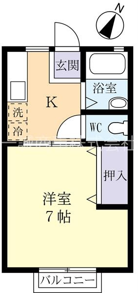 キッチンと洋室が分かれる1Kタイプのお部屋です。バストイレ別で便利！