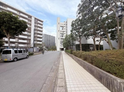 広々とした歩道が整備されており移動が快適に行えます。周囲には植栽が施され明るい雰囲気が特徴です。車両の通行にも余裕がありバランスの良い道路空間です。建物周りも整然としていて清潔感があります。