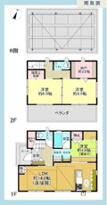 全室が効率的に配置された使いやすい間取り図です。2階には二つの洋室があり収納スペースも確保されています。1階には広めのLDKと和室が併設されており生活の幅が広がります。