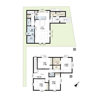 ４LDK+多目的ホール（室内洗濯物干しスペース）＋WIC
