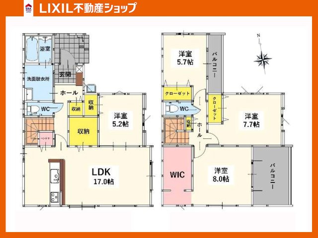 若松区高須東4丁目1期【間取り】リビング17帖、広々リビング収納・パントリー・W.I.C付き！収納豊富なお家4LDK。
