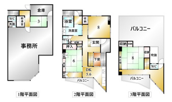 甲府市宝2丁目　事務所付住宅【間取り】