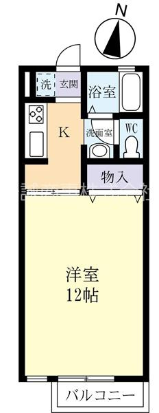 洋室12帖の広い１Kです