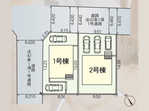 CRADLE GARDEN 北九州市八幡西区塔野第3【区画図】全2区画図の販売です。１号棟をご参照ください。駐車スペースは2台可能！