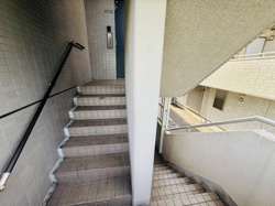 共用部には手すりが付いており階段の昇り降りも安心してご利用いただけます。タイル張りの仕上げが特徴的なアプローチです。階段部分は採光性に優れており明るい空間が広がっています。