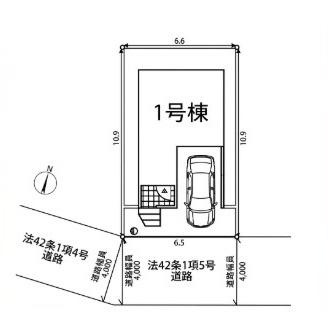 区画図により物件の配置や接道状況が明確に分かります。前面道路幅も確認でき車の出入りに便利です。建物と駐車スペースの位置関係も一目で把握できます。角地ならではの特長も区画図から読み取れます。