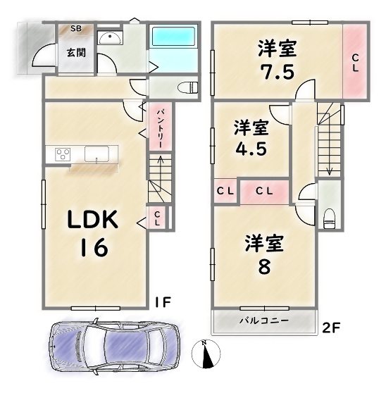 右京区西院春栄町【間取り】《2号地》価格：5598万円　延床面積：90.25平米　第R08確認建築IPEC00155号