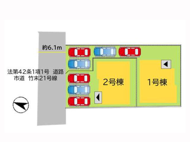 北九州市八幡西区竹末1丁目1期【区画図】全2区画の販売です。1号棟をご参照ください。不明点はお気軽にお問い合わせください。