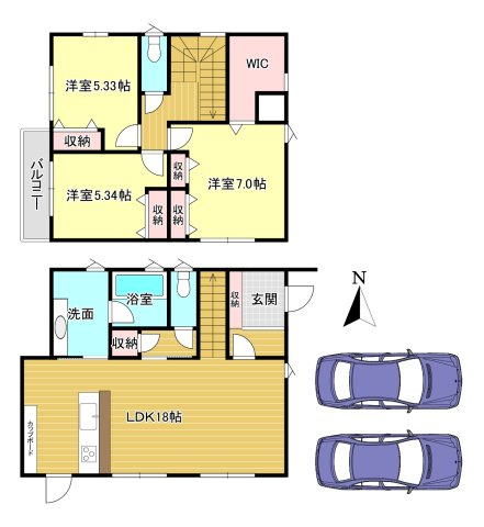 橿原市土橋町【間取り】3LDK　土地面積:132.17ｍ2　建物面積97.5ｍ2　駐車並列2台可能