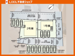 CRADLE　GARDEN　芦屋町西浜町第１　【区画図】区画図です。1号棟のご案内です。駐車は7台も可能です。