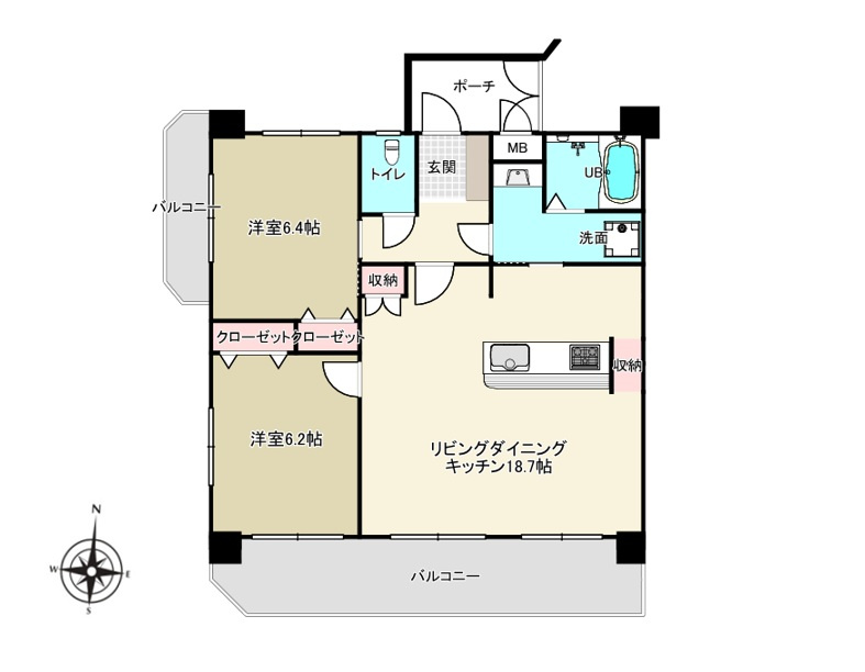 ライオンズマンション高良公園前・405号室【間取り】玄関から洗面室を通りLDKへ繋がる特別仕様の回遊動線♪