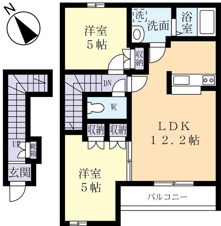テラスハウス２ＬＤＫです（画像は202号室）
