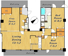 プレジデント寄居【間取り】４人家族でも広々の３ＬＤＫのお部屋は最上階、角部屋です☆
