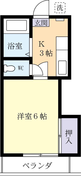 洋室6帖、バス・トイレ別の間取りです。