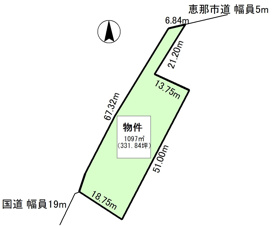 恵那市岩村町の売地【間取り】土地図面　公簿：1097㎡(331.84坪)