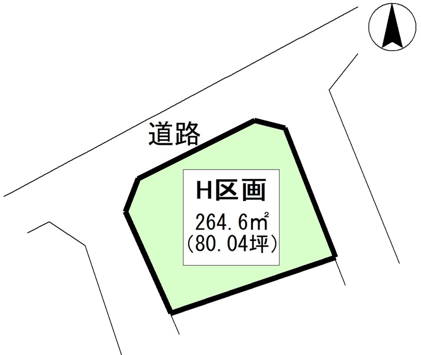 恵那市武並町竹折の売地【間取り】土地図面　H区画　公簿：264.6㎡(80.04坪)
