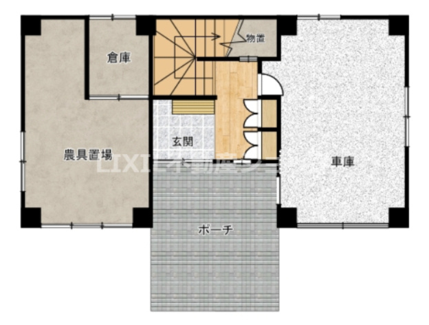上越市大字四ケ所の中古一戸建【間取り】1階：車庫、農具置場などがあって便利です♪