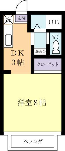 ８帖フローリングにクローゼットがついて、１人暮らしにピッタリ