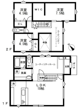 2階の廊下部分にインナーバルコニーを配置。天候を気にせず洗濯物を干せる設計です。
