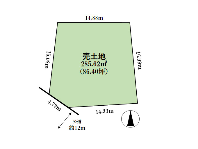清須市清洲下町　土地【間取り】間口は4.79ｍ、前面道路は約12ｍ、86坪の広々とした土地です