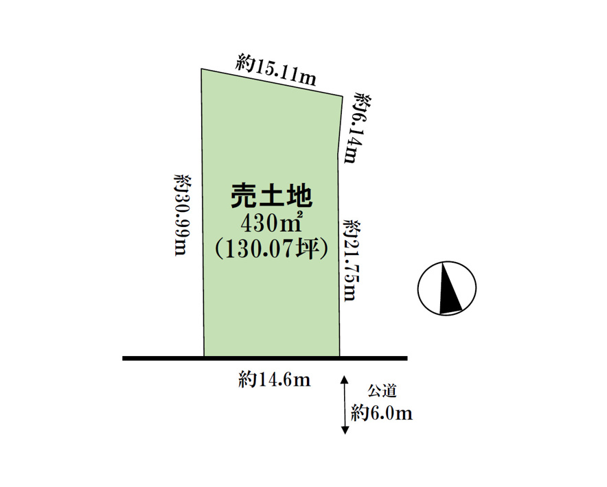 清須市東須ケ口　土地【間取り】間口は約14.6ｍ、前面道路は約6.0ｍ、130坪の広々とした土地です