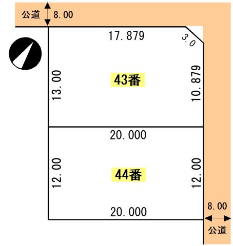 釧路町鳥通東3丁目43、44売地【区画図】