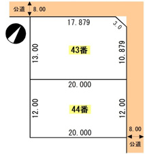 釧路町鳥通東3丁目43、44売地【区画図】