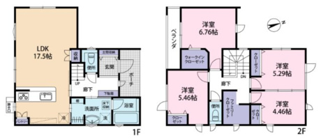 収納充実！WICやファミリークローゼット完備の4LDK。2階には独立性の高い洋室を4部屋ご用意。