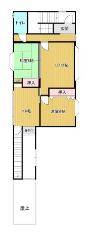 横手市中央町中古テナント居住スペース　LD12帖/洋室6帖/和室6畳/K6畳/押入2ヶ所/勝手口/玄関/トイレ