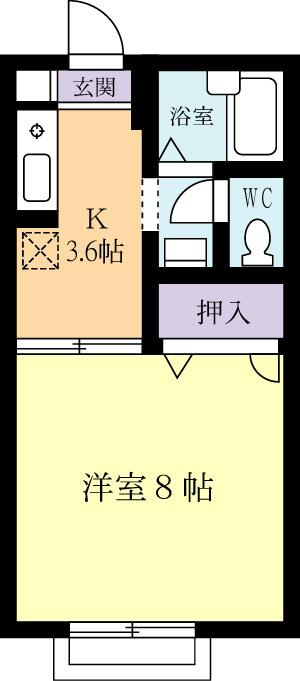 洋室は広々8帖の1K！