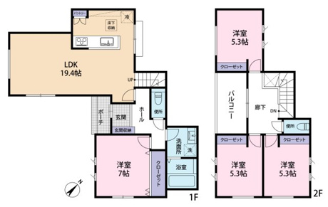 5.3帖の洋室を3部屋設けプライベートを確保。各室クローゼット完備でスッキリと片付く！