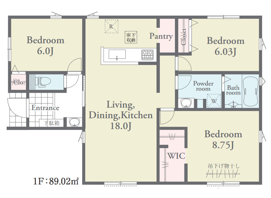 1号棟【間取り】■間取図　明るく開放的な空間で一家団らんの楽しい時間をお過ごしいただけます。ゆったりとしたダイニングスペースは家具の配置をしやすい間取プランです。