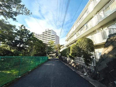 明るい日差しが差し込む道沿いに位置し静かな住環境が魅力です。建物周辺には緑も多く日々の散歩が楽しめそうです。マンションの外観も清潔感があります。通路が広々としており安心して歩けます。