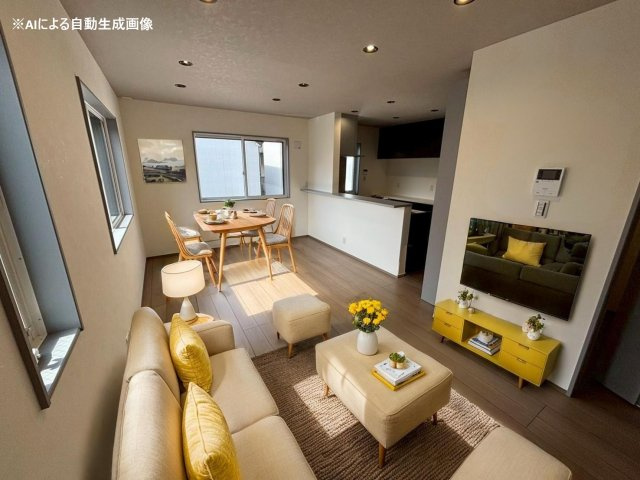 ※家具はCGです　2Fは15LDKの広さで家族が集まりやすい空間を確保します。1Fに水回りと洋室5.5帖、各階トイレで日々の動きもスムーズです。
