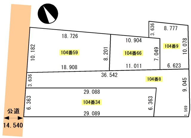 材木町104-8，9，34，59，66売地【間取り】